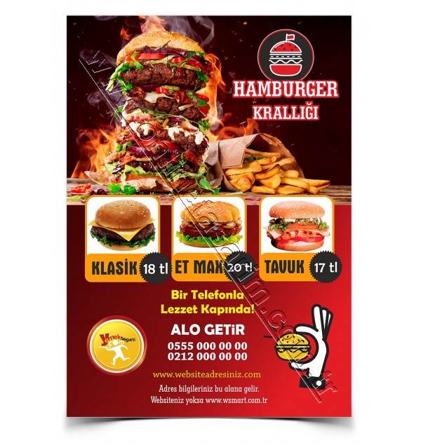 El Broşür Hamburger, Burger Restaurant Baskı
