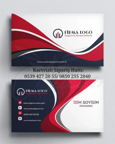 kırmızı lacivert renklerde dalgalı desenli kartvizit örneği