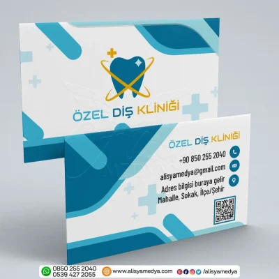 Özel Diş Kliniği Kartvizit Tasarım Örneği - Mavi Renklerde Sağlık Diş Doktoru Kartvizit Örneği