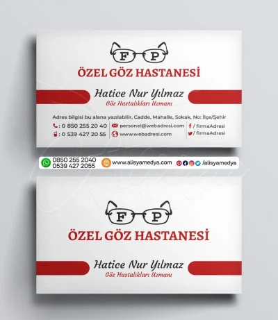 Özel Göz Hastanesi, Bordo ve Beyaz Renk Göz Doktoru Kartvizit Modeli.