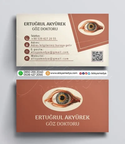 Göz Sağlığı, Göz Doktoru, Göz Kliniği İçin Hazırlanmış QR Kodlu Krem & Kiremit Rengi Kartvizit Örneği