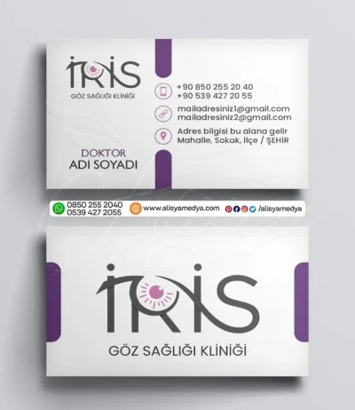 Büyük Göz Logolu Mor ve Beyaz Uyumlu Göz Hastanesi, Göz Doktoru, Göz Kliniği Kartvizit Baskı Örneği
