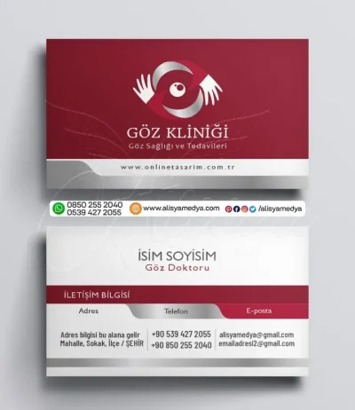 Fuşya-Mor Renk Göz Alıcı Göz Kliniği, Göz Doktoru, Göz Hastanesi Kartvizit Tasarım Örneği