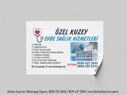 evde sağlık, hemşire, sağlık kabini yapışkanlı reklam kağıdı, etiket sticker