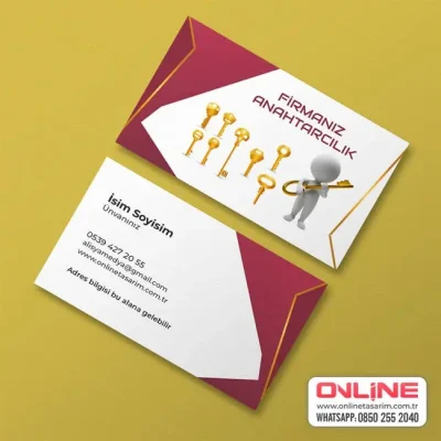 Anahat Kilit Resimli Altın ve Bordo Renklerde Kartvizit