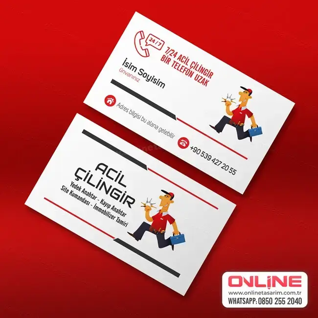 Koşan anahtarcı adam resimli acil çilingir kartvizitşi