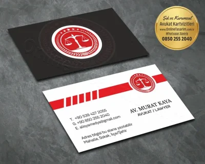Profesyonel ve minimalist bir görünüm sunan, modern bir avukat kartvizit tasarımı.