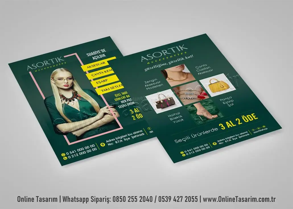 takı shop, aksesuar, çanta, eşarp broşür tasarım örnekleri