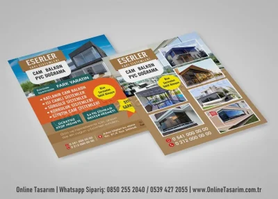 cam balkon, pvc sistemleri, giyotin, tente broşür tasarım örnekleri