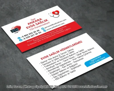 sağlık logolu kırmızı beyaz renk evde sağlık hemşire kartvizit örneği