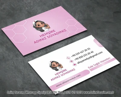 pembe renklerde sağlık kartvizit - hemşire kartvizit örneği