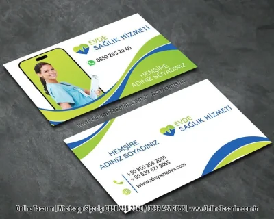 mavi yeşil renklerde sağlık kartvizit - hemşire kartvizit