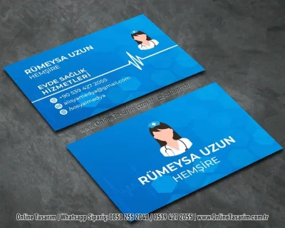 mavi renklerde güven verici frah kartvizit modeli - sağlık, evde sağlık, hemşire kartvizit örneği