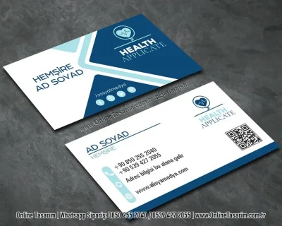 QR kodlu, mavi renklerde sağlık kartvizit - hemşire kartvizit
