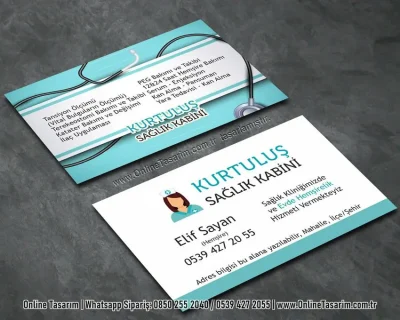 turkuaz renklerde sağlık kartvizit - hemşire kartvizit örneği