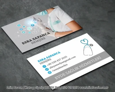 hemşire ve steteskop resmi içeren hemşire kartvizit örneği - sağlık kartvizit