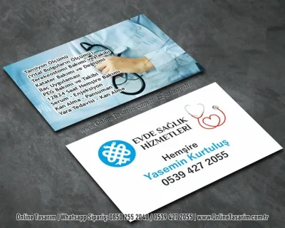 kurumsal sağlık kartvizit - mavi renklerde steteskop resimli hemşire kartvizit örneği