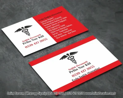 kırmızı beyaz sağlık kartvizit - evde sağlık, sağlık kabini, hemşire kartvizit