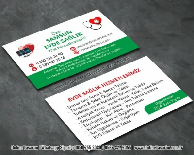 beyaz yeşil renklerde kalp logolu hemşire kartvizit örneği