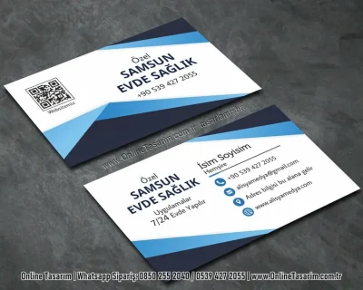 qr kodlu mavi renklerde kartvizit - hemşire kartvizit örneği