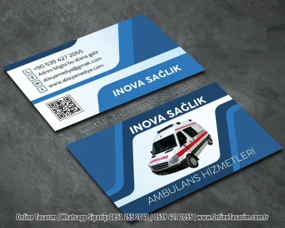 ambulans resimli, qr kodlu sağlık kabini kartvizit, hemşire kartvizit