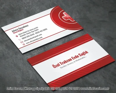 beyaz ve kırmızı renklerde sağlık tıp kartvizit, doktor kartvizit, hemşire kartvizit örneği