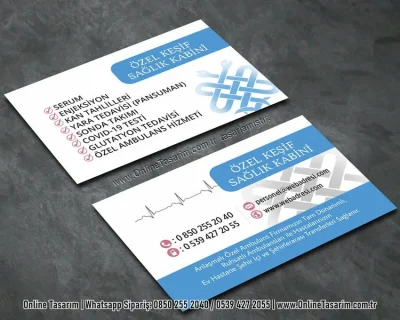 mavi renklerde sağlık kartvizit modeli, hemşire kartvizit, evde sağlık kartvizit baskı modeli