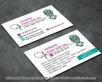 evde sağlık hizmeti sunan hemşireler için hazırlanmış kartvizit örneği