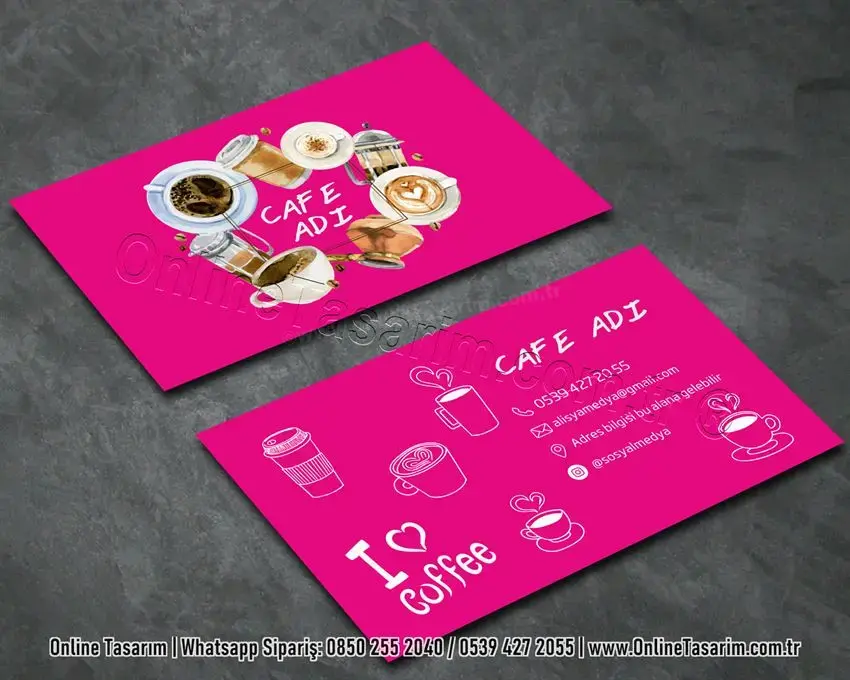 pembe kartvizit örneği - cafe kartvizit kahve çeşitleri resimli
