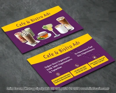 mor ve sarı renk dikkat çekici kartvizit - cafe kartvizit örneği