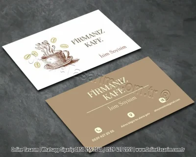 sade pastel renk kartvizit - kahve logolu cafe kartvizit