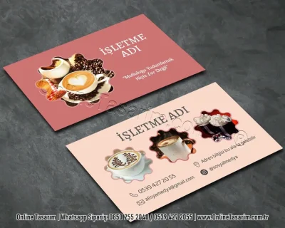 pembe renklerde sevimli kartvizit - cafe patisserie kartvizit örneği