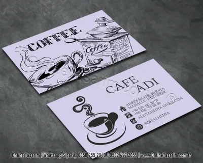 lila renk kartvizit - kahve resimli cafe patisserie kartvizit örneği