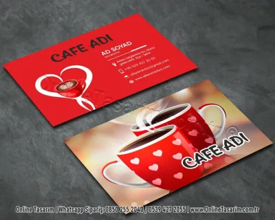 kırmızı kartvizit - kafe, cafe kartvizit modeli