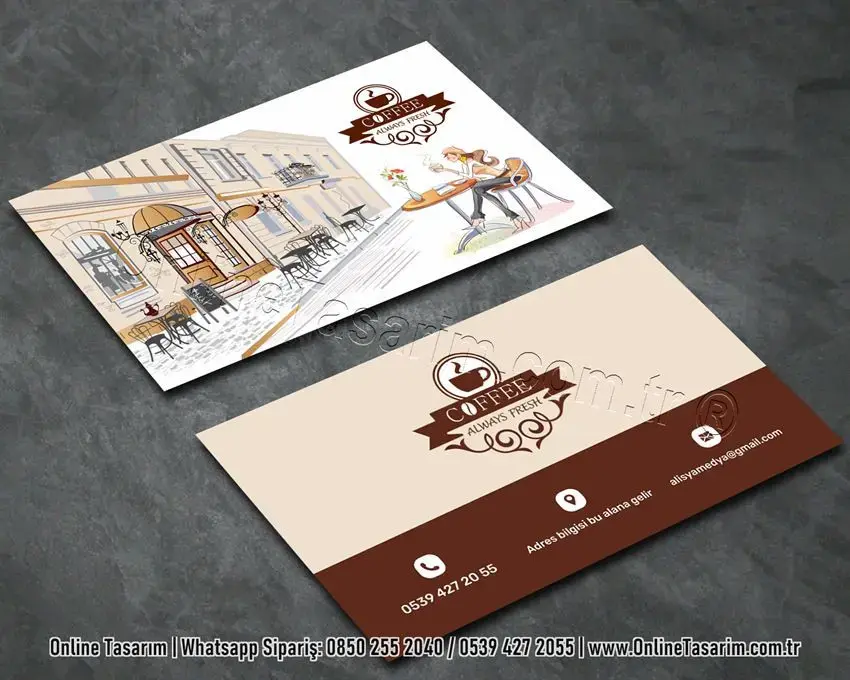 kafe kartvizit, cafe patisserie kartvizit tasarım örneği