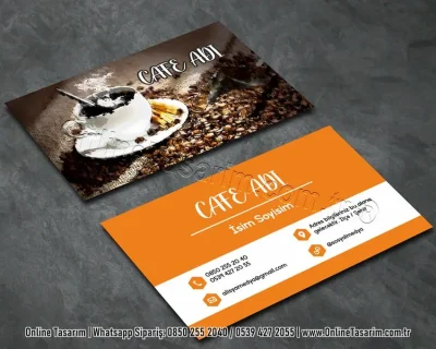 turuncu renk kartvizit - kahve resimli cafe kartvizit tasarım
