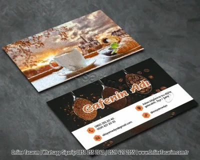kahve resimli cafe kartvizit tasarım örneği