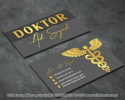 gri ve altın renklerde lüks kartvizit - doktor kartvizit