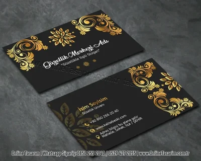 siyah zemin, altın renk desenli lüks güzellik kartvizit