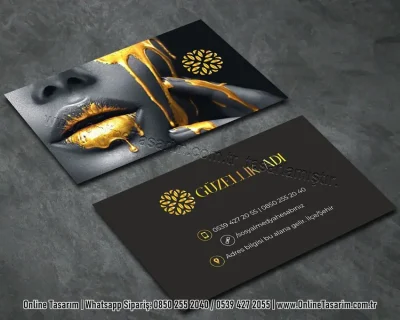 lüks kartvizit - siyah zemin altın renk detaylı güzellik kartvizit tasarımı