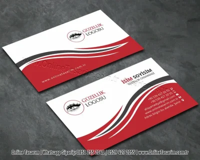 kırmızı gri dalgalı kartvizit örneği - güzellik kartvizit modeli