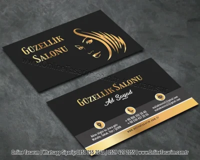 siyah zeminli altın renk detaylı güzellik kartvizit örneği