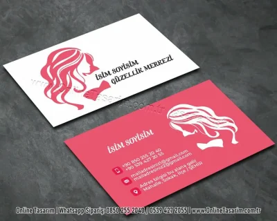 pembe renklerde güzellik, kuaför kartvizit tasarım örneği