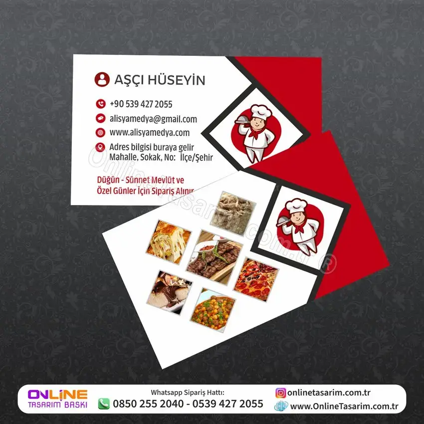 aşçı kartvizit tasarım örneği - yemek çeşitleri