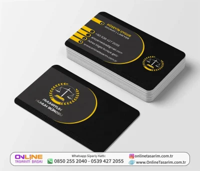 Koyu Gri Sarı Uyumlu Profesyonel Avukat Kartvizit Örneği