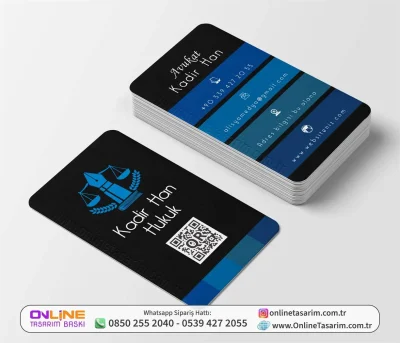 Dikey Kartvizit - Siyah Mavi Renklerde QR Kodlu Avukat Kartvizit