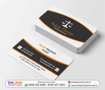 Terazi Logolu Gri ve Turuncu Renklerde Kurumsal Avukat Kartviziti