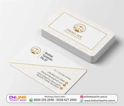 Beyaz ve Pastel Sarı Renk Desenli Avukat Kartvizit Örneği