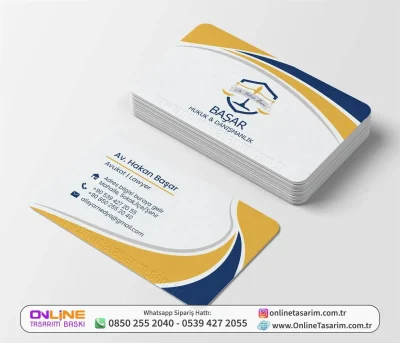 Sarı Mavi Renklerde Canlı Tasarım Avukat Kartvizit Baskı Örneği