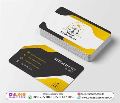 Gri ve Sarı Renklerde Kurumsal Hukuk Kartvizit, Avukat Kartvizit Örneği